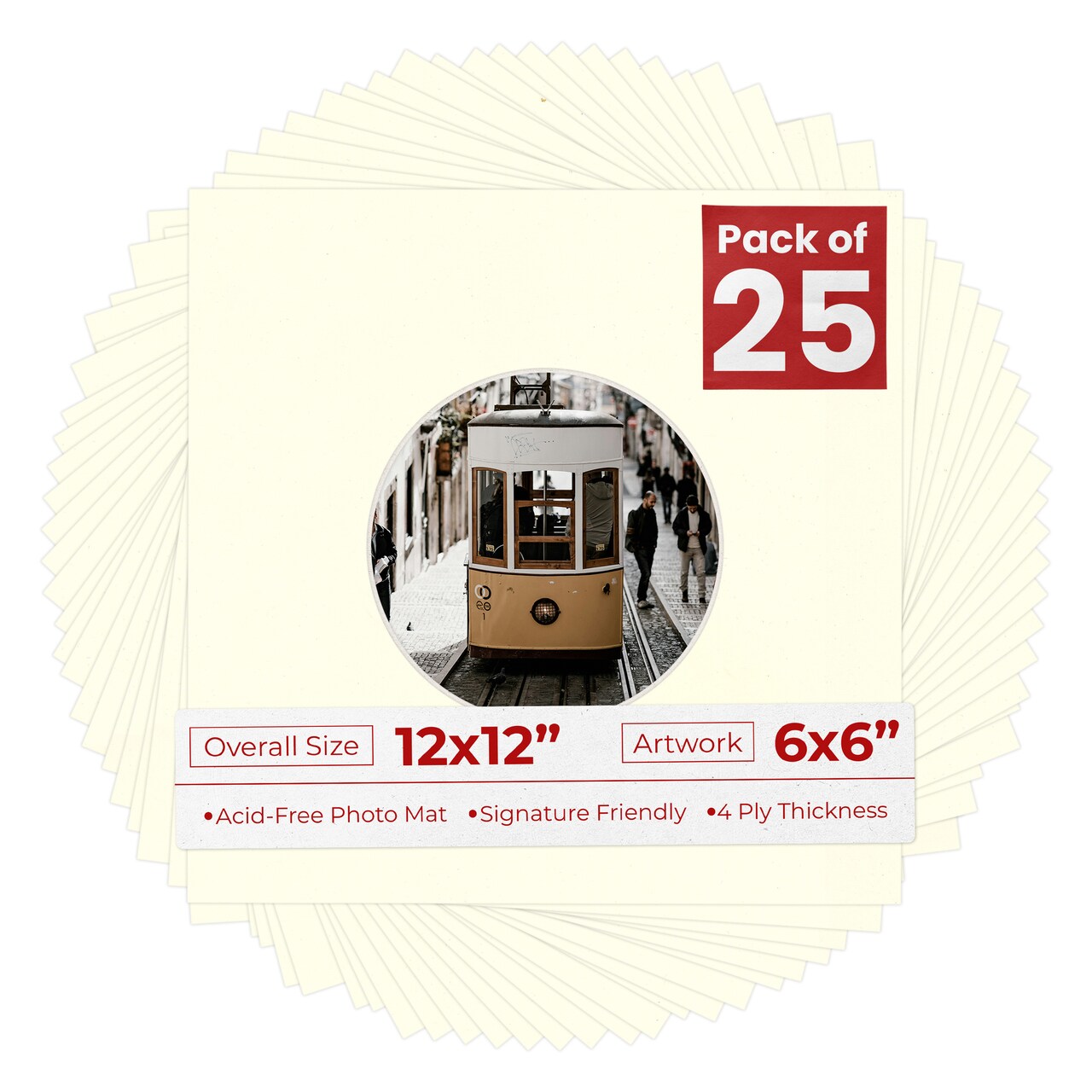 Cream Linen Mat Board for 12x12 Frames - Circle Opening for 6x6 Photos